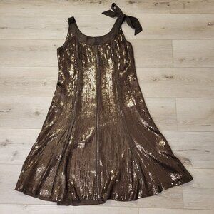 Ellen Tracy Womens Dress Brown Silk Sequined Sparkly Evening Gown Sz 8